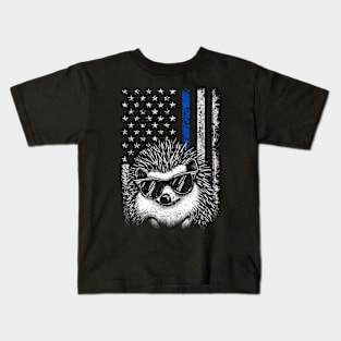 American Flag Hedgehog Harmony, Tee Triumph for Wildlife Devotees Kids T-Shirt